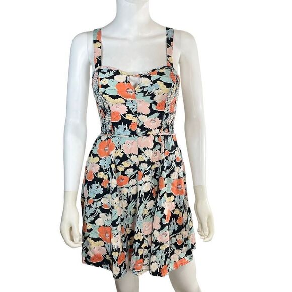 Kimchi Blue Women’s Medium Hawaiian Print Floral Ruched Mini Dress Sleeveless - Picture 1 of 11